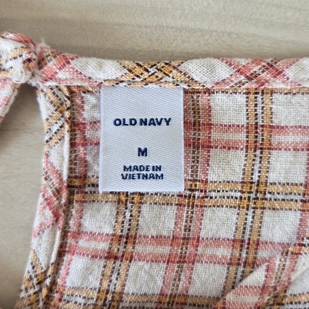 Old Navy Women's Plaid Dress Size M Ruffle Tiered Linen Blend Summer - Picture 7 of 9